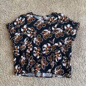 Madewell Black and Orange Floral Blouse